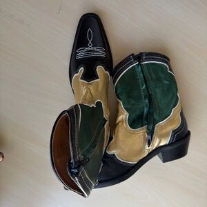 Zara Black, Green, and Gold Ankle Boots